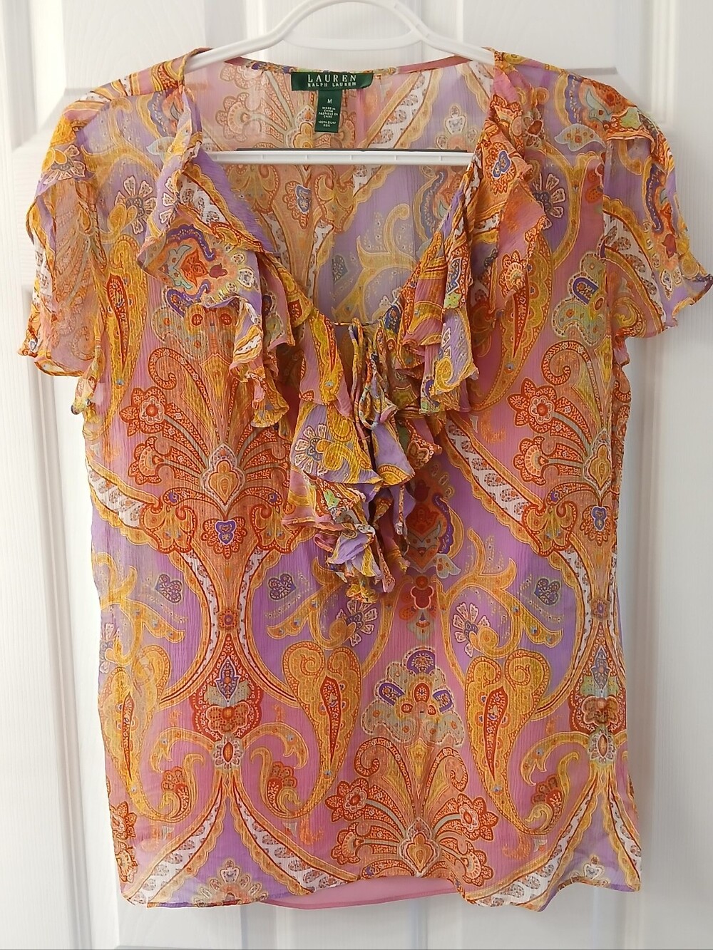 Lauren Ralph Lauren 100% Silk Sheer Paisley Blouse w/ Camisole – Medium